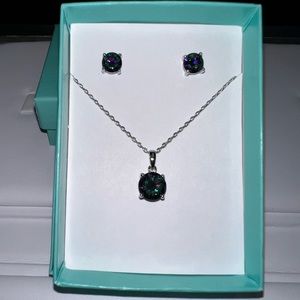 Sterling Silver Mystic Topaz Necklace and Earrings Set.